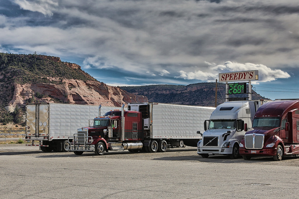 Line of freight trucks in transit